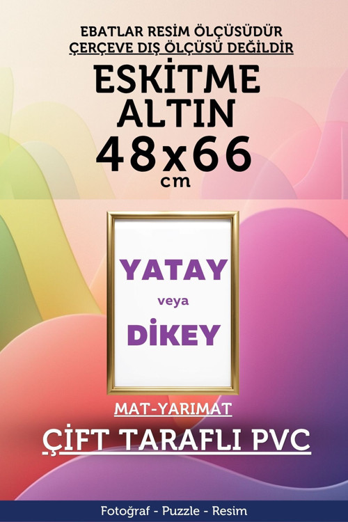 22Mm-48X66 Cm Mat Pvc Li Camsız Fotoğraf Puzzle Belge Çerçeve Yatay Dikey Asılabilme.