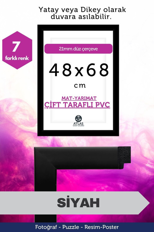 21Mm-48X68 Cm Mat Pvc Li Camsız Fotoğraf Puzzle Belge Çerçeve Yatay Dikey Asılabilme.