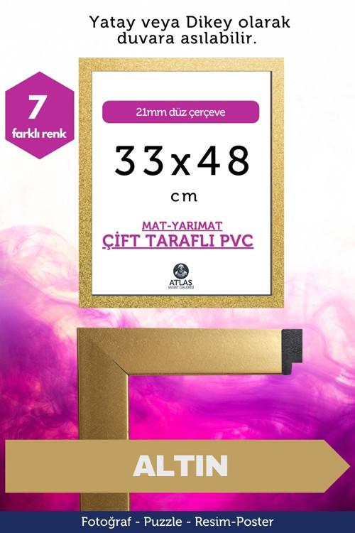 21Mm-33X48 Cm Mat Pvc Li Camsız Fotoğraf Puzzle Belge Çerçeve Yatay Dikey Asılabilme.