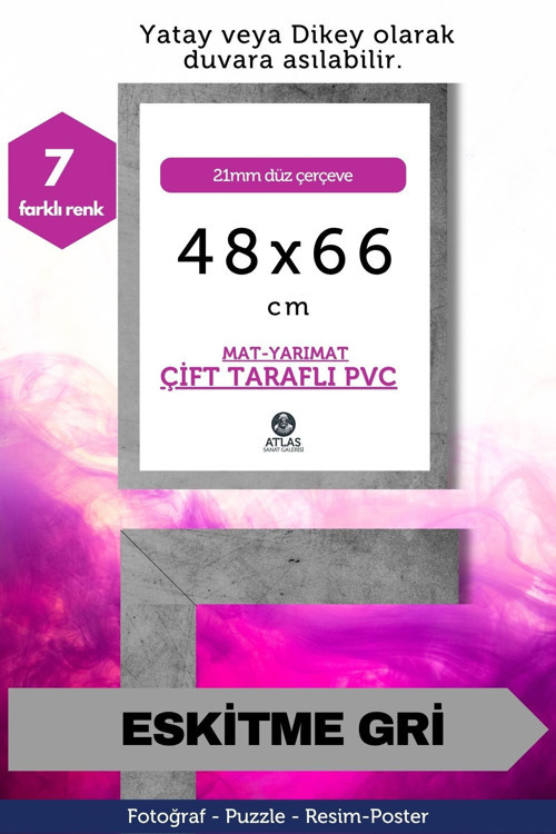 21Mm-48X66 Cm Mat Pvc Li Camsız Fotoğraf Puzzle Belge Çerçeve Yatay Dikey Asılabilme.