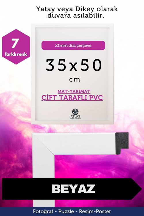 21Mm-35X50 Cm Mat Pvc Li Camsız Fotoğraf Puzzle Belge Çerçeve Yatay Dikey Asılabilme.