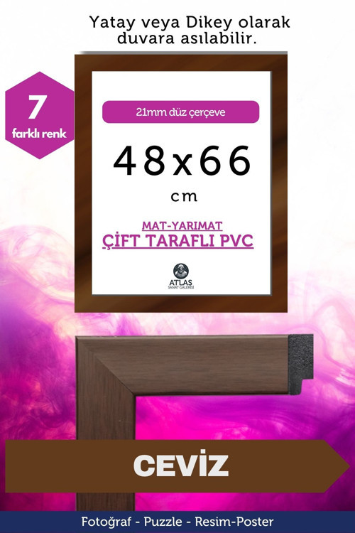 21Mm-48X66 Cm Mat Pvc Li Camsız Fotoğraf Puzzle Belge Çerçeve Yatay Dikey Asılabilme.