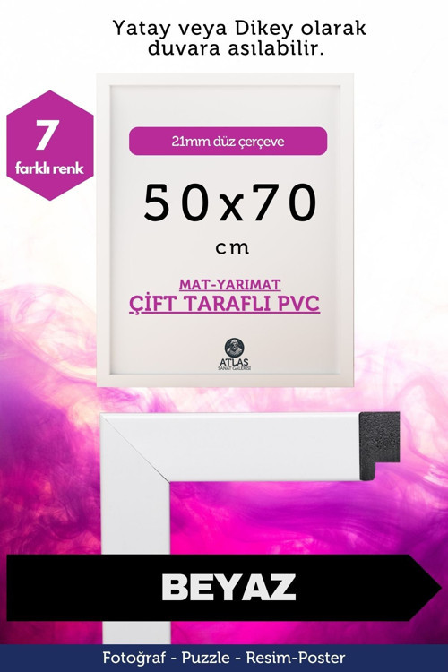 21Mm-50X70 Cm Mat Pvc Li Camsız Fotoğraf Puzzle Belge Çerçeve Yatay Dikey Asılabilme.