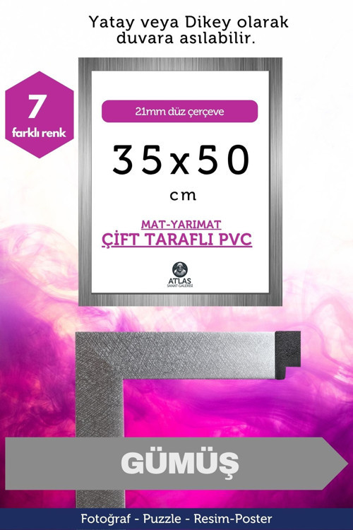21Mm-35X50 Cm Mat Pvc Li Camsız Fotoğraf Puzzle Belge Çerçeve Yatay Dikey Asılabilme.