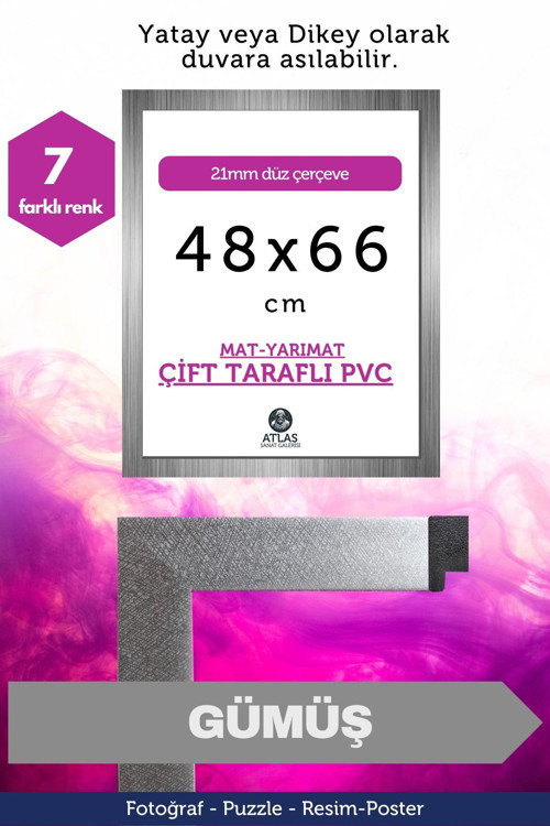 21Mm-48X66 Cm Mat Pvc Li Camsız Fotoğraf Puzzle Belge Çerçeve Yatay Dikey Asılabilme.