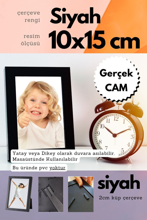 20Mm Çerçeve Camlı 10X15 Cm Fotoğraf Resim Çerçevesi Ayaklı Veya Duvara Asma Yatay-Dikey