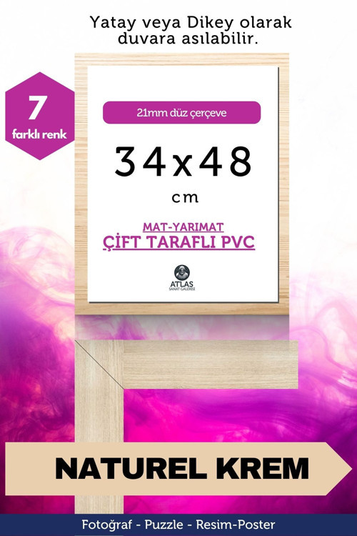 21Mm-34X48 Cm Mat Pvc Li Camsız Fotoğraf Puzzle Belge Çerçeve Yatay Dikey Asılabilme.