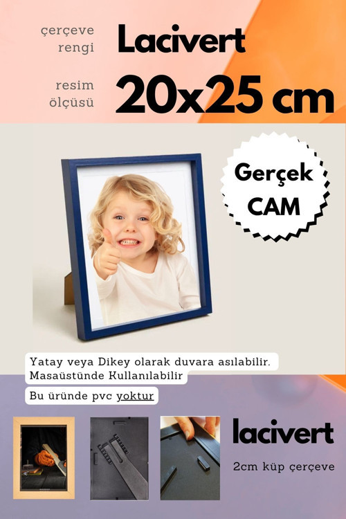 20Mm Çerçeve Camlı 20X25 Cm Fotoğraf Resim Çerçevesi Ayaklı Veya Duvara Asma Yatay-Dikey