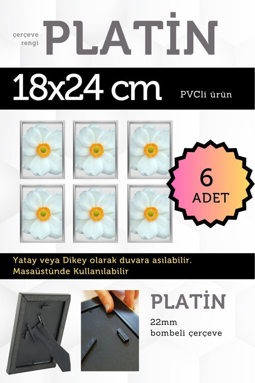 6 Adet Pvc Li 18X24 Cm 22Mm Bombeli Çerçeve Fotoğraf Resim Çerçevesi Ayaklı Veya Duvara Asma Yatay-Dikey