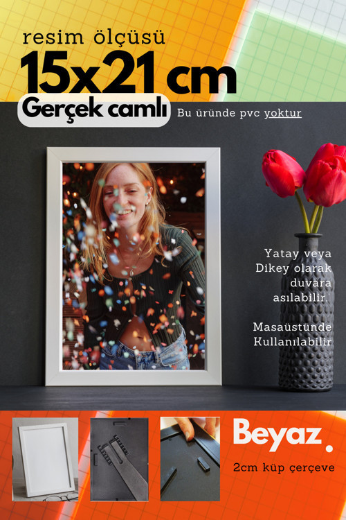 20Mm Çerçeve Camlı 15X21 Cm Fotoğraf Resim Çerçevesi Ayaklı Veya Duvara Asma Yatay-Dikey