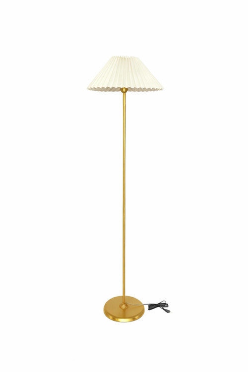Venüs Acrux | Modern Gold Metal Lambader | Krem Kısa Kırma Pvc Başlık | Ayaklı Aydınlatma
