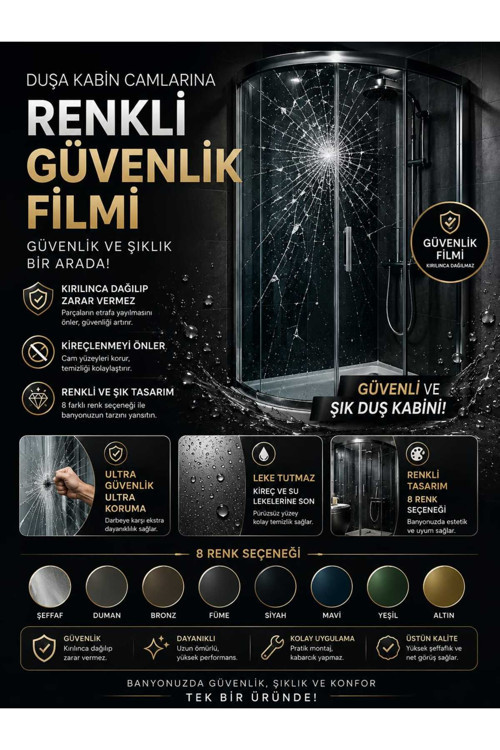 Duş Kabin Camlarına Renkli Güvenlik Filmi
