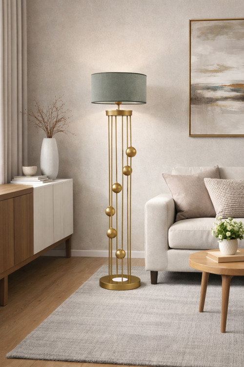 Venüs Arcturus | Modern Eskitme Metal Lambader| Yeşil Kumaş Başlık |Ayaklı Aydınlatma