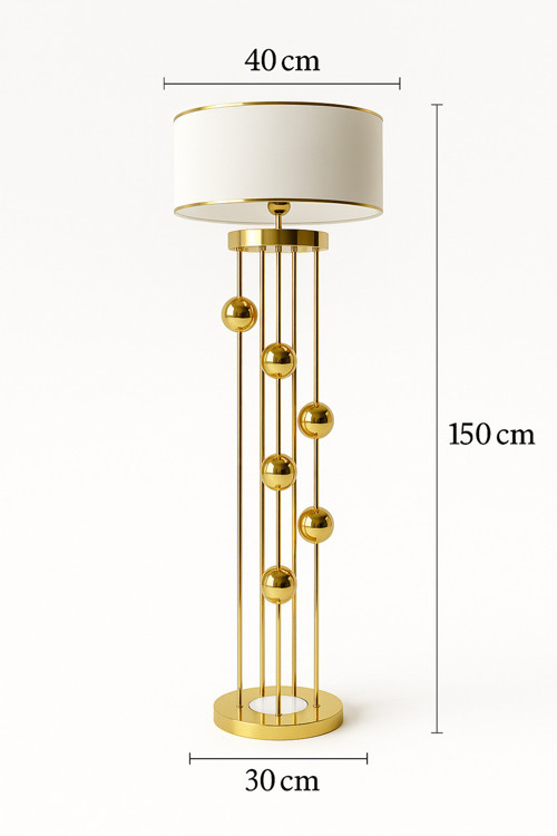 Venüs Arcturus | Modern Gold Metal Lambader | Krem Gold Şerit Kumaş Başlık | Ayaklı Aydınlatma