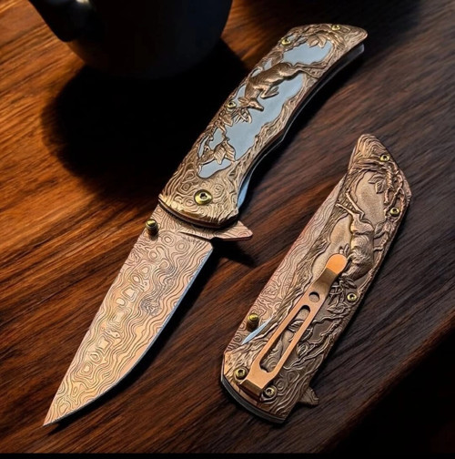 Knivox Columbia Company FXT-2370 Geyik İşlemeli Manuel Kamp Çakısı