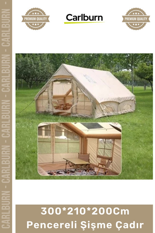 #Çadır Lüks Geniş Kamp 6 Kişilik 4 Mevsim 2 Kapılı Tavan 300*210*200Cm Pencereli Şişme Çadır