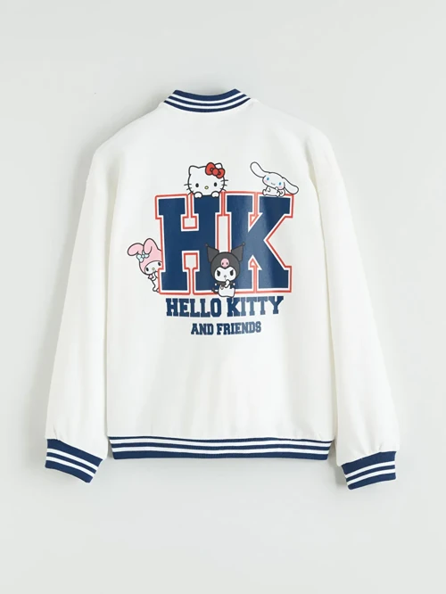 Beyaz Hello Kitty Baskılı Kız Çocuk Kalın Kolej Ceket