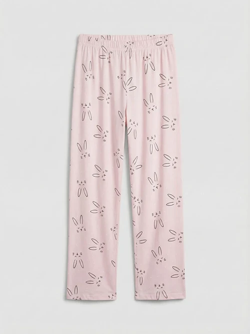 Pembe Beli Lastikli Kadın Desenli Pijama Altı