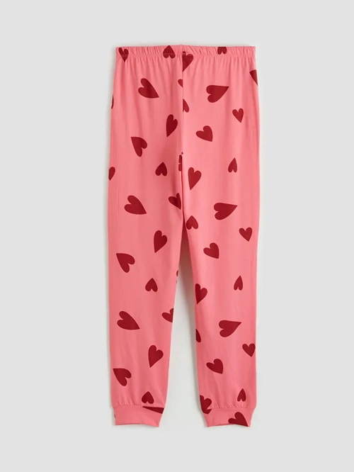 Pembe Kalp Desenli Kadın Jogger Pijama Altı