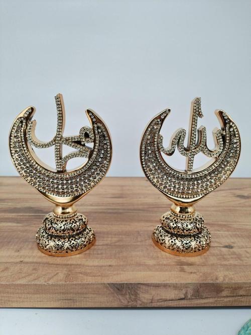 Hilal Şeklinde Parlak Taşlı Allah (Cc) Muhammed (Sav) Dini Biblolar