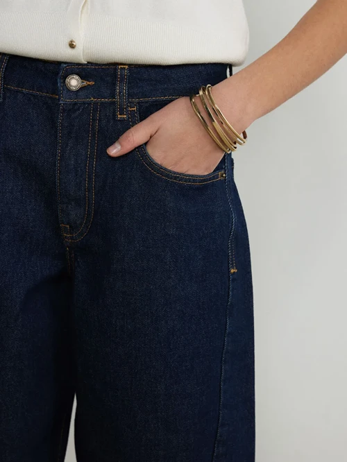 İndigo Barrel Fit Kadın Jean Pantolon