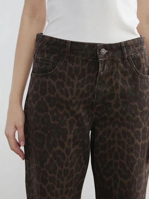 Kahverengi Yüksek Bel Straight Fit Kadın Jean Pantolon