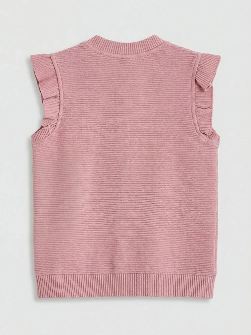 Pembe Kız Çocuk Fırfırlı Triko Yelek