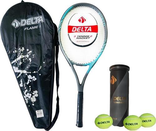 Flame 27 İnç Tek Parça L1 Grip Kort Tenis Raketi + Çantası + 3 Adet Tenis Maç Topu Seti