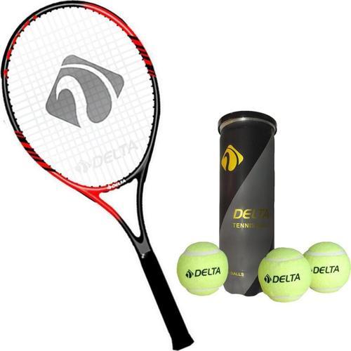 Flame 27 İnç Tek Parça L2 Grip Kort Tenis Raketi + Çantası + 3 Adet Tenis Maç Topu Seti