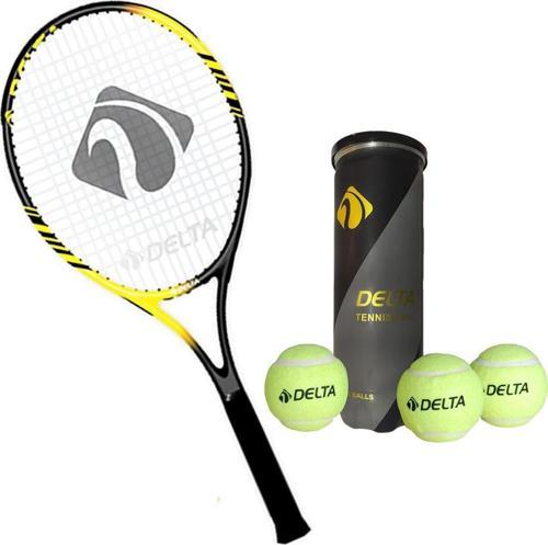 Flame 27 İnç Tek Parça L3 Grip Kort Tenis Raketi + Çantası + 3 Adet Tenis Maç Topu Seti