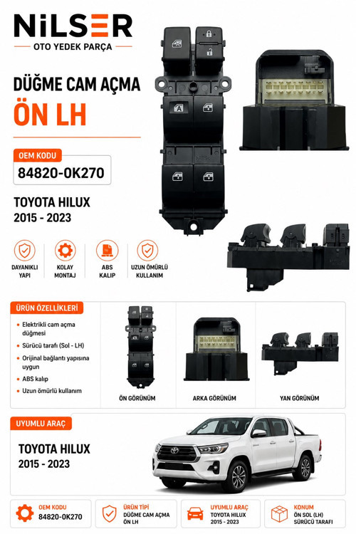 Toyota Hilux Cam Düğme 2015-2023 Ön Sol