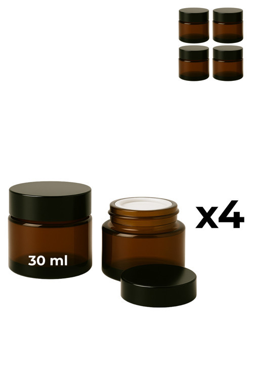 4’lü 30 ml Amber Cam Krem Kavanozu + Siyah Kapak