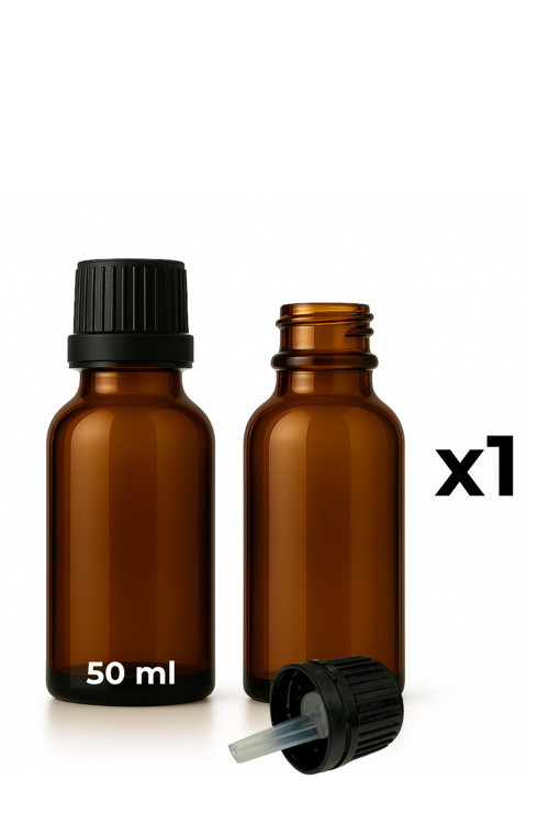 50 ml Amber Cam Serum Şişesi + Siyah İçten Damlalıklı Kapak