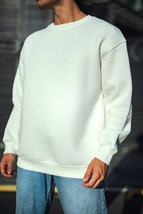 Kışlık Bisiklet Yaka Üç İplik Basic SweatShirt - Beyaz - XL - Beyaz