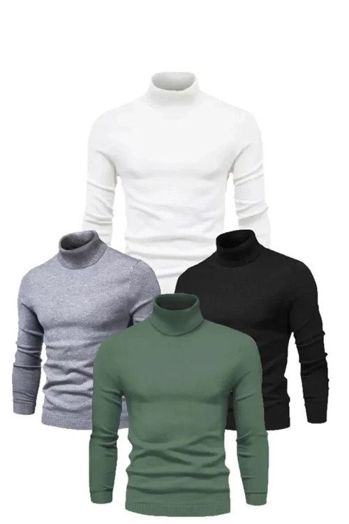 4 Adet Unisex Kaşkorse Boğazlı Full Likralı Fitilli Body Kazak - Standart - Çok Renkli