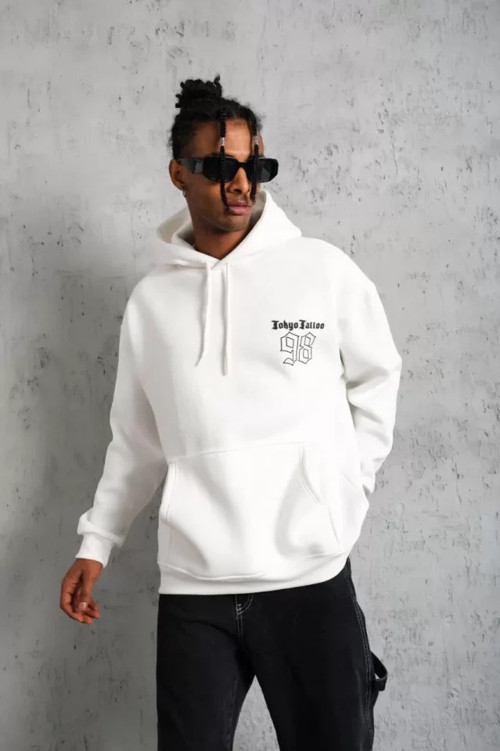 Erkek 98 Baskılı Kapşonlu Sweat - Beyaz - S - Beyaz