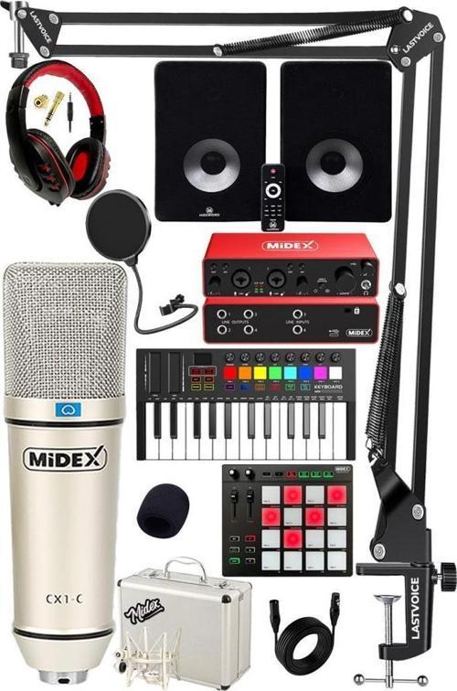 Referans Paket-6 Maxword Monitör Ses Kartı CX1 Mikrofon Pad Controller Midi Klavye