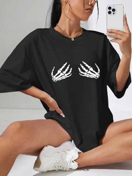 Baskılı T-shirt - Siyah - L - Siyah
