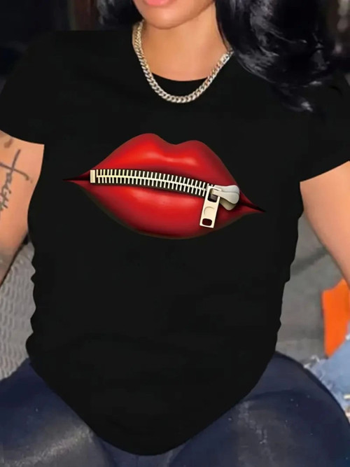 Baskılı Oversize Bisiklet Yaka T-shirt - Siyah - S - Siyah