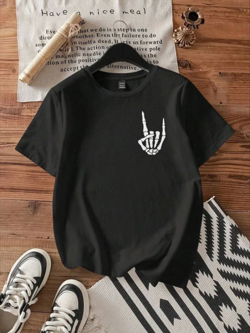 Baskılı T-shirt - Siyah - S - Siyah