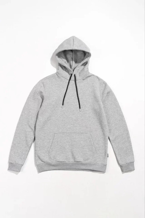 Erkek Uzun Kol Kapşonlu Basic Sweatshirt Hoodie - Gri - 2XL - Gri