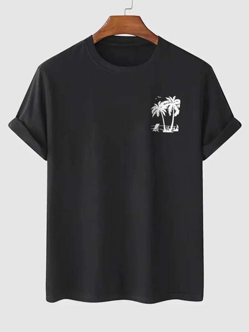 Baskılı Oversize Bisiklet Yaka T-shirt - Siyah - M - Siyah