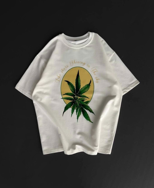 Ön Ve Arka Baskılı Oversize Bisiklet Yaka T-shirt- Beyaz - S - Beyaz