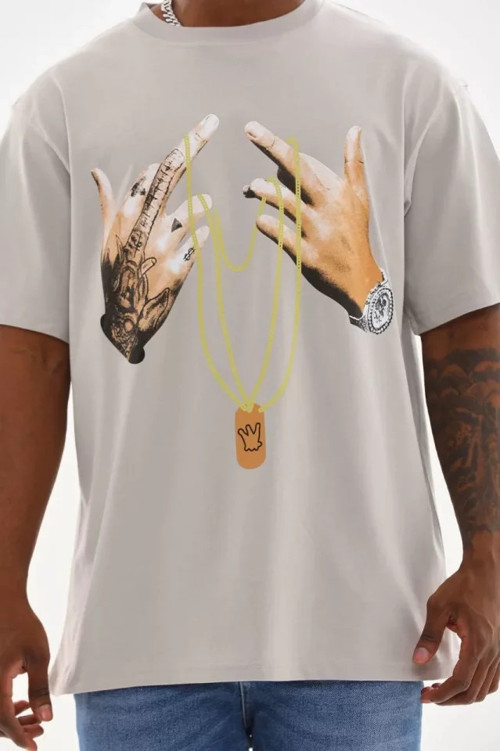 Unisex Baskılı Oversize T-Shirt - Gri - XL - Gri