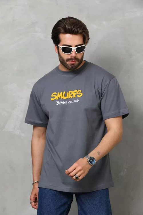 Unisex Basic Bisiklet Yaka Oversize T-Shirt - Füme - XL - Füme