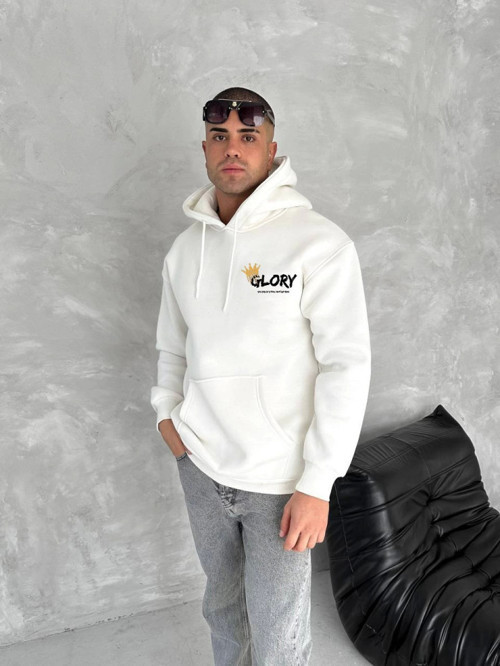 Kışlık Üç İplik Kapşonlu SweatShirt - Beyaz - 2XL - Beyaz