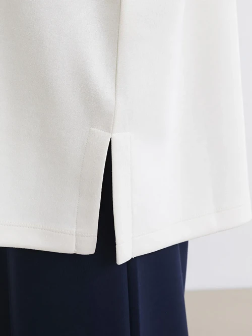 Bej Dik Yaka Soft Touch Kadın Sweatshirt Tunik