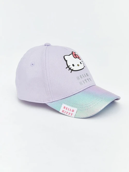 Lila Hello Kitty Baskılı Kız Çocuk Kep Şapka