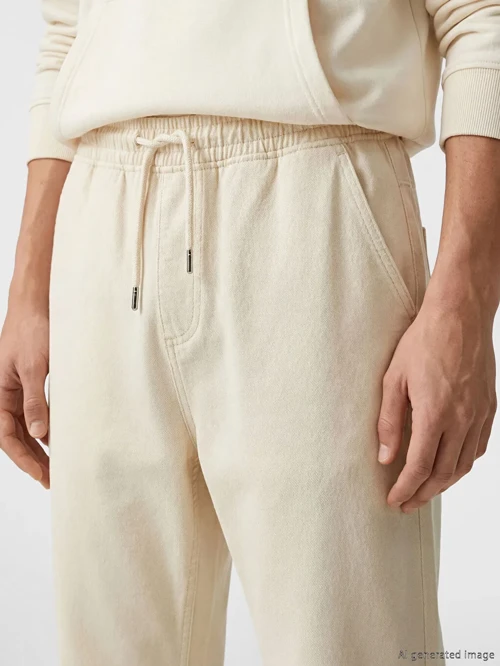 Bej Baggy Fit Erkek Jean Pantolon