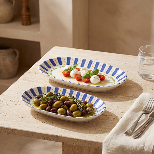 Kayısı Desenli 24 cm 2li Porselen Kayık Tabak Seti
